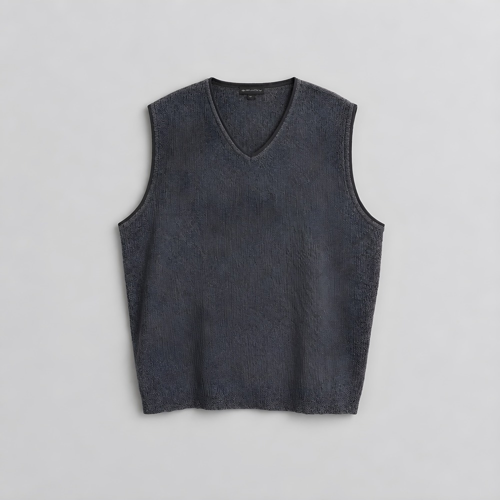 Vintage Rusty Surf Knit Sweater Vest Gray Cotton Preppy Ribbed V-Neck Grunge L
